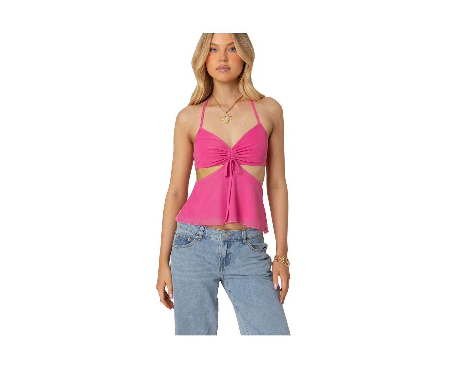 Duo cutout mesh halter top