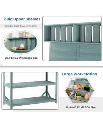 Large Rustic Outdoor Potting Bench with 4 Shelves, Green
