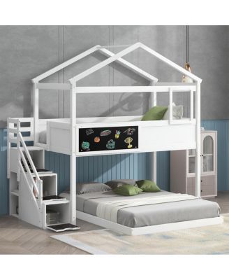 Over Full House Bunk Bed With Storage Staircase And Blackboard
