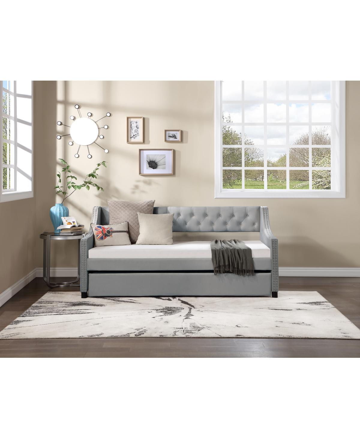 Streamdale Furniture Upholstered Daybed With Trundle, Twin Size Frame, Velvet