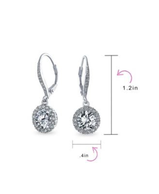 3Ct Cubic Zirconia Round Solitaire CZ Halo Dangle Drop Lever back Earrings .925 Sterling Silver