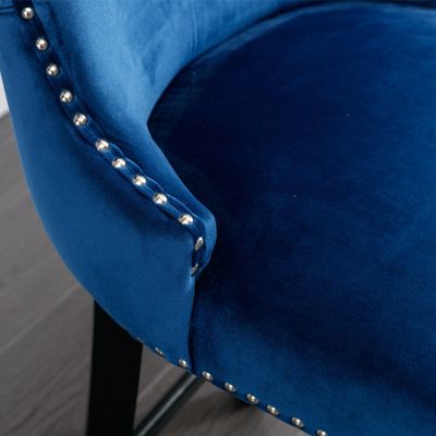  Contemporary Velvet Upholstered Wing-Back Barstools With Button Tufted