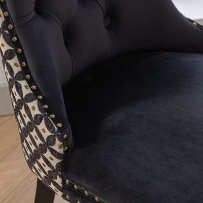 Contemporary Velvet Dining Chairs Set, Black & Patterned