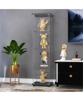 One Door Glass Cabinet Glass Display Cabinet With 4 Shelves