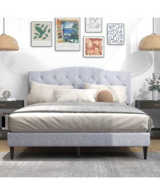 Queen Size Upholstered Platform Bed with Button Tufted Headboard-Queen Size