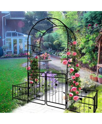 Metal Garden Arch with Gate, 79.5" W x 86.6" H