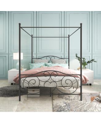 Streamdale Metal Canopy Bed Frame with Vintage Headboard