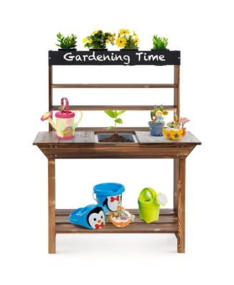 Wooden Potting Bench Table Outdoor Mud Kitchen with Solid Fir Wood Frame