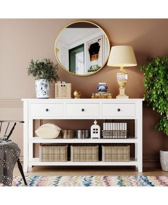 Pine Frame Console Table with Open Shelves, Retro Design