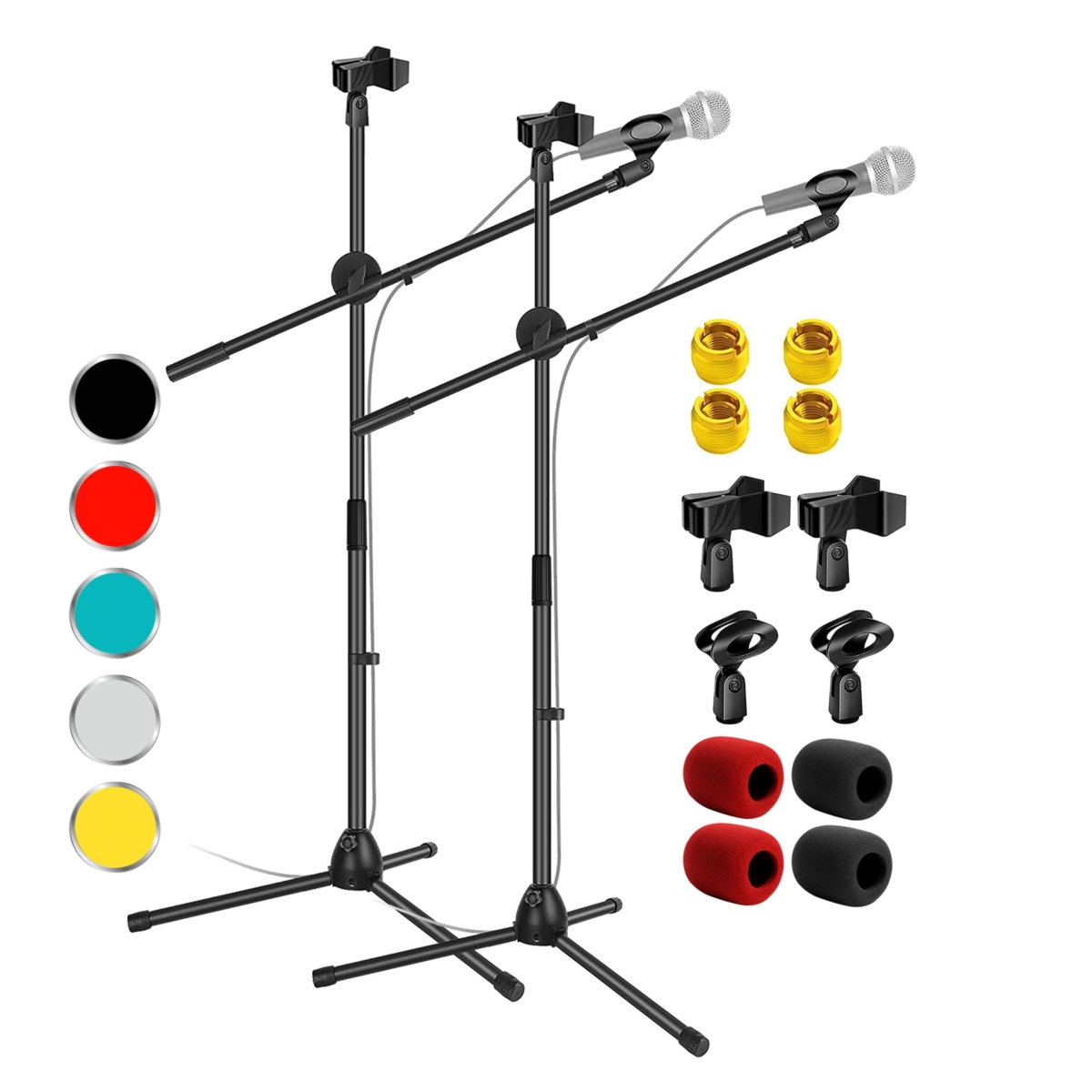 5 Core Tripod Mic Stand Pair Floor Adjustable 31 to 76 Inches Boom Arm Holder Microphone Stands 360 Degree Rotating + Dual Mic Ms Dbl 2PCS