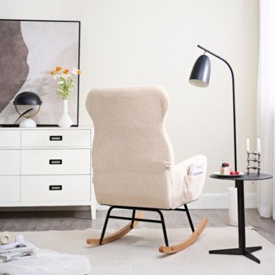 Modern High-Backed Rocking Sofa Chair in Teddy Material
