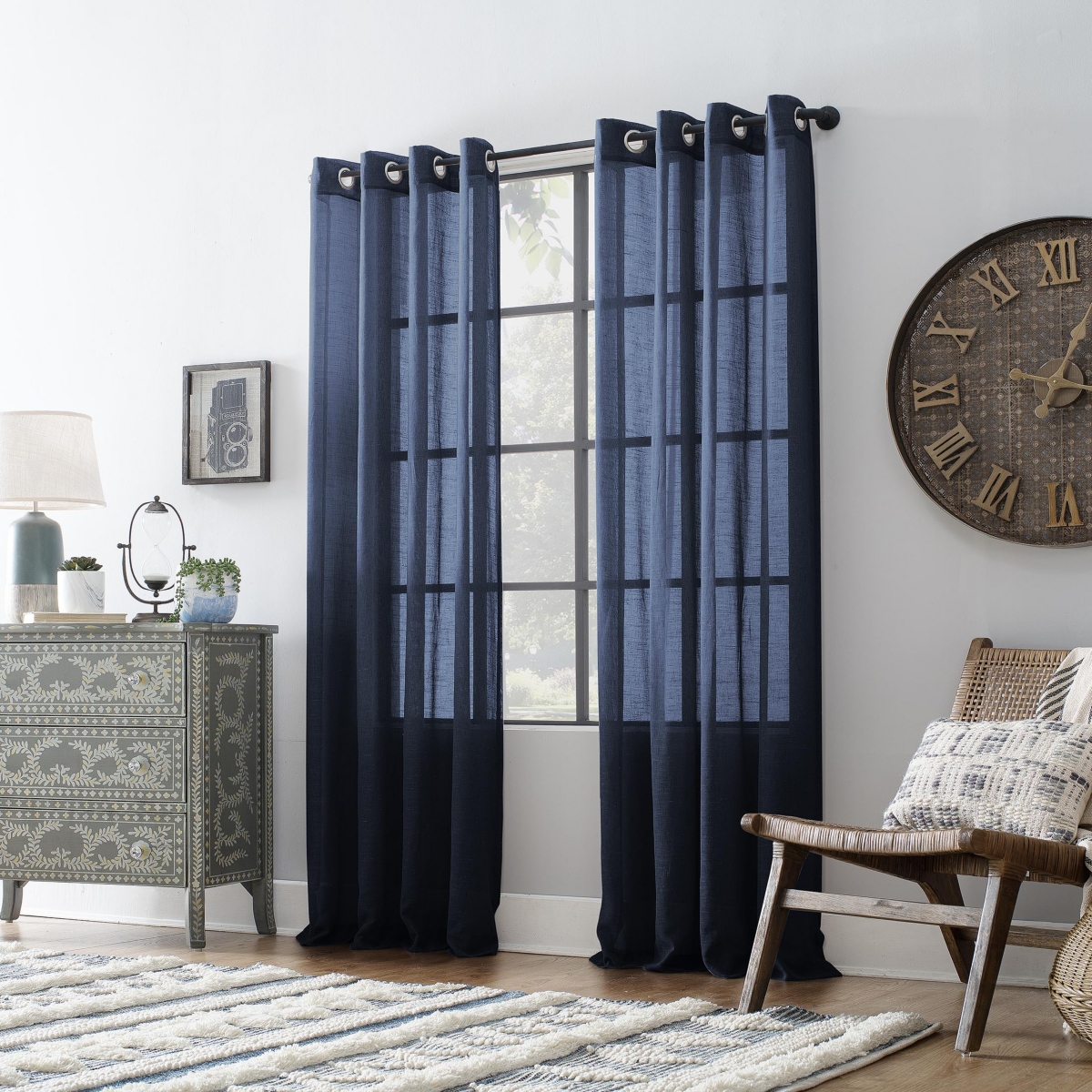Slub Textured Linen Blend Grommet Top Curtain
