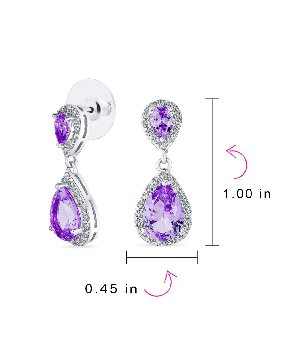 Bling Jewelry Fashion Purple Cz Halo Teardrop Drop Earrings For WomenCubic Zirconia Rhodium Plated Brass - Lavender