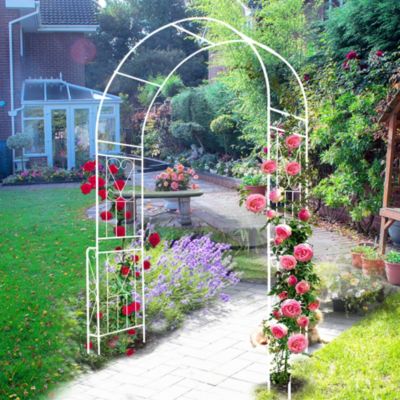 White Metal Garden Arch 55"W x 94.5"H Outdoor Trellis