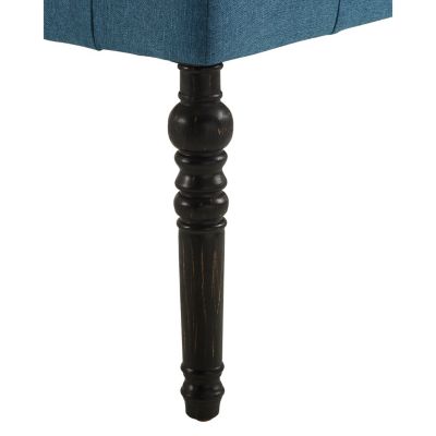 Fabric Tufted Turned Leg Dining Bench, Blue