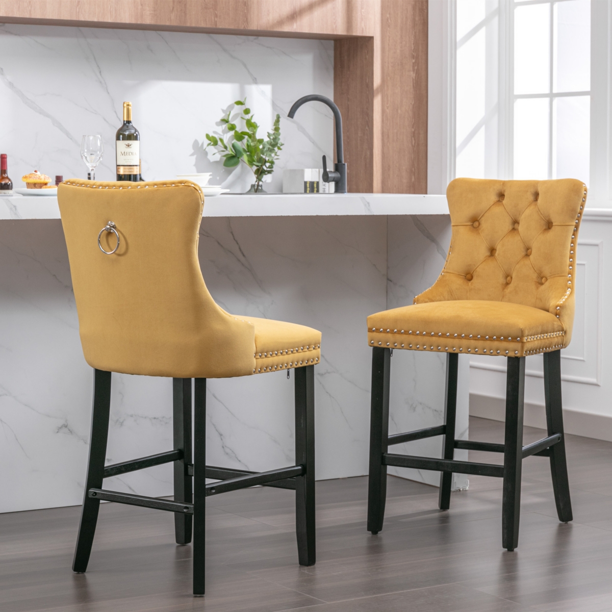 Streamdale Furniture Handcrafted Velvet Barstools with Supportive Backrest
