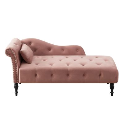 Streamdale 60" Velvet Chaise Lounge with Buttons, Nailhead Trim, and Pillow