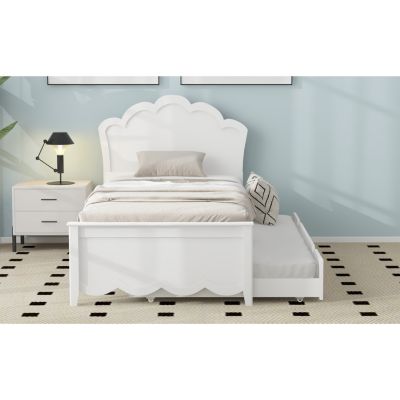 Streamdale Twin Size Wood Platform Bed with Headboard and Trundle, White