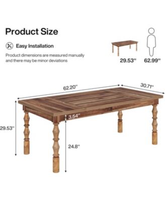 62” Wood Dining Table for 4-6 People, Farmhouse Large Rectangle Kitchen Table, Dinner Table Kitchen & Dining Room Furniture with Carved Turned Legs