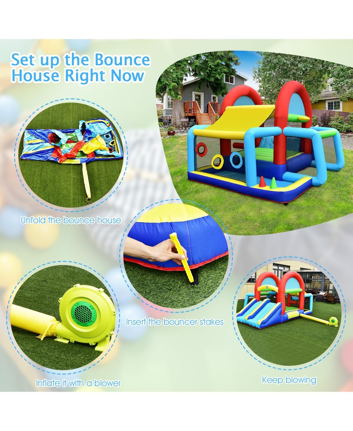 Sugift Inflatable Jumping Castle Bounce House with Dual Slides and 480W Blower