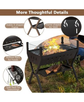 Barbecue Charcoal Grills with Wind Guard Seasoning Racks