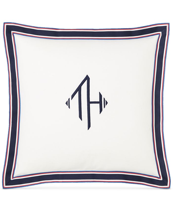 Tommy Hilfiger 18" Square Monogram Grosgrain White Decorative Pillow Macy's