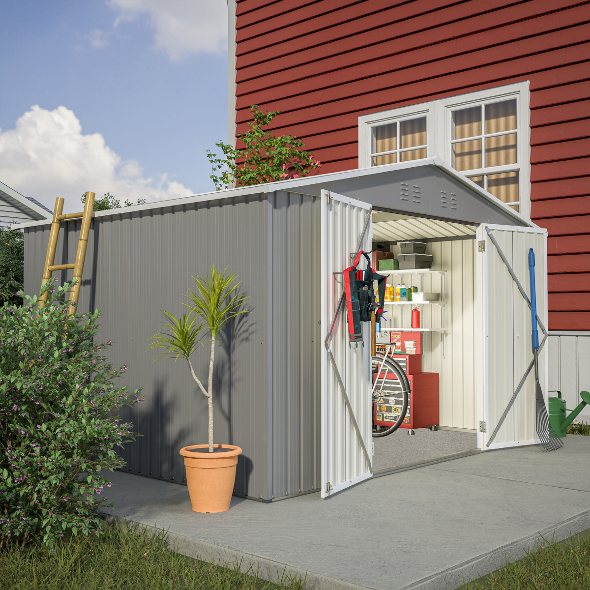 excellent10x8 Multi-Purpose Storage Shed Galvanized Steel, Weather-Resistant, Versatile Use - Gray