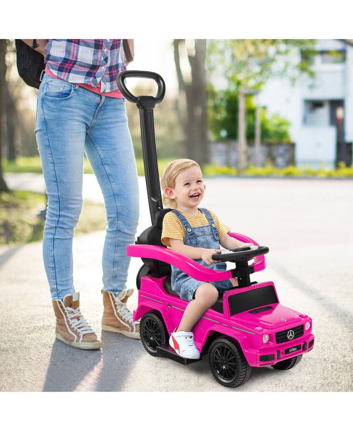 Детская игрушка SKONYON 3-in-1 Mercedes-Benz G350 Ride-On Push Car with Rotatable Canopy, Ages 12-36 Months, цвет: Розовый — фото 8