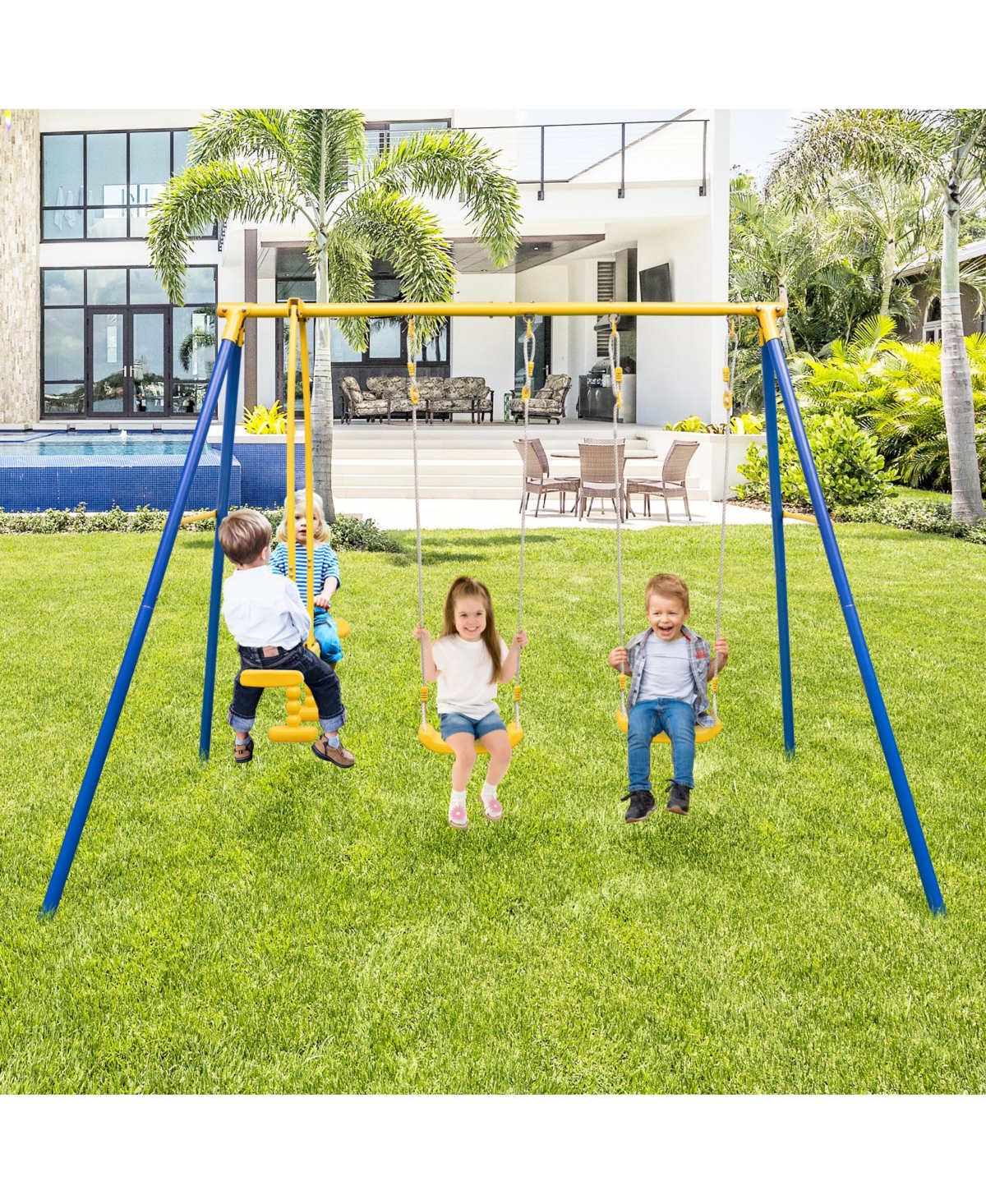 Sugift Boys Metal Swing Set for Backyard with Swing Seats and Glider Seats