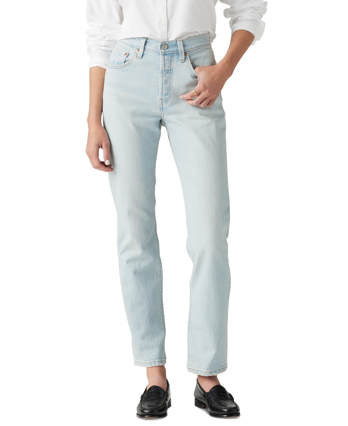 Levi's Levis Womens Multiple Dimensions 501 Straight-leg Mid-rise Jeans In Stepped Away