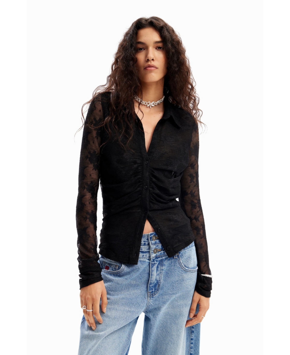 Desigual Women's Gathered tulle floral T-shirt