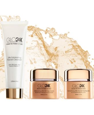 24k Gold Moisturizing Day Cream, Peeling Gel, Exfoliating Facial Cleanser Complete Set