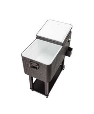 80QT Rattan Square Legs Cooler with Shelf Portable Patio Party Cooler Cart