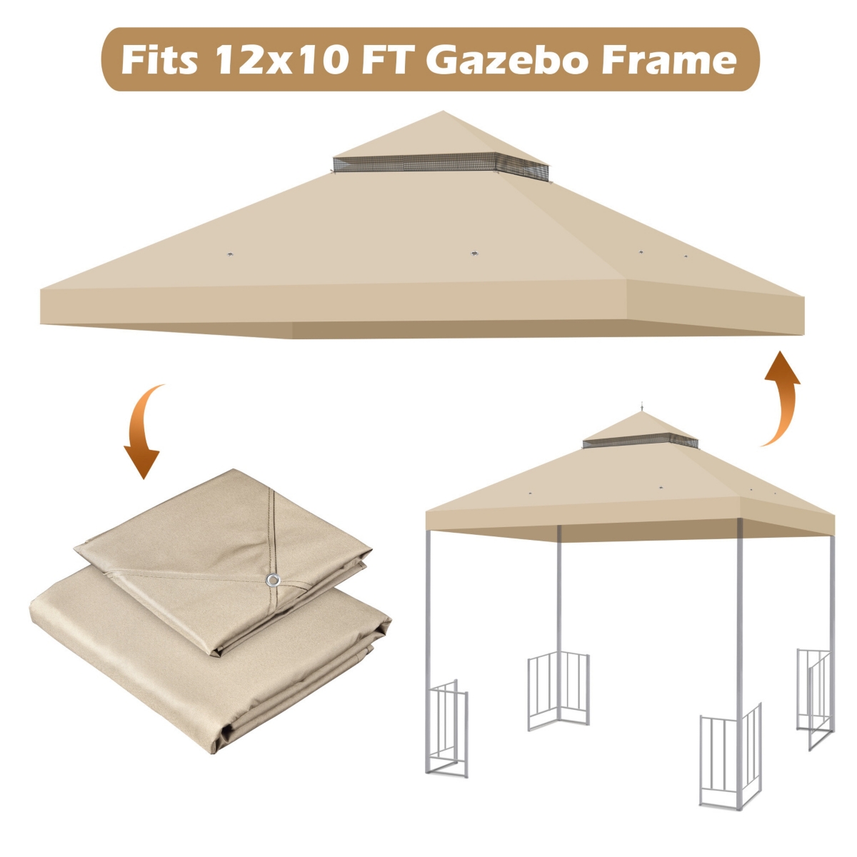 Yescom Canopy Top Replacement UV30+ Cover for 2-Tier 10x12 Ft Gazebo Patio