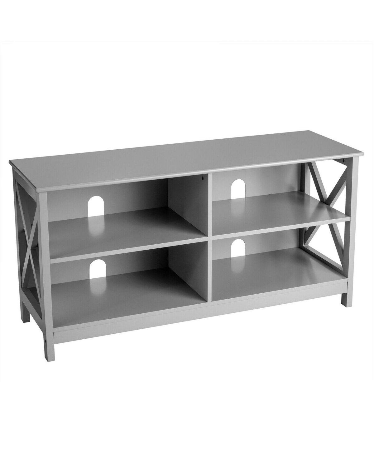 Gymax Tv Stand Entertainment Media Center for Tv's up to 55'' w/ Storage Shelves Gray