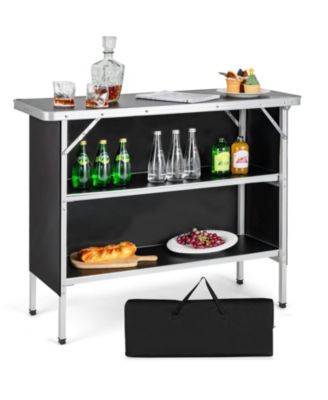 Folding Camping Table with 2-Tier Open Shelves for Outdoor BBQ