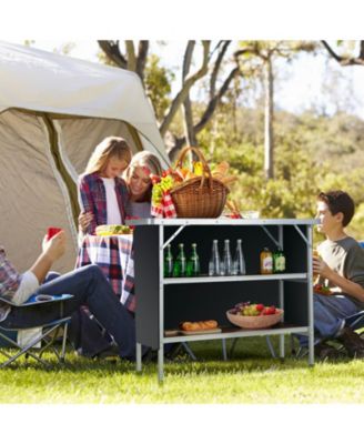 Folding Camping Table with 2-Tier Open Shelves for Outdoor BBQ