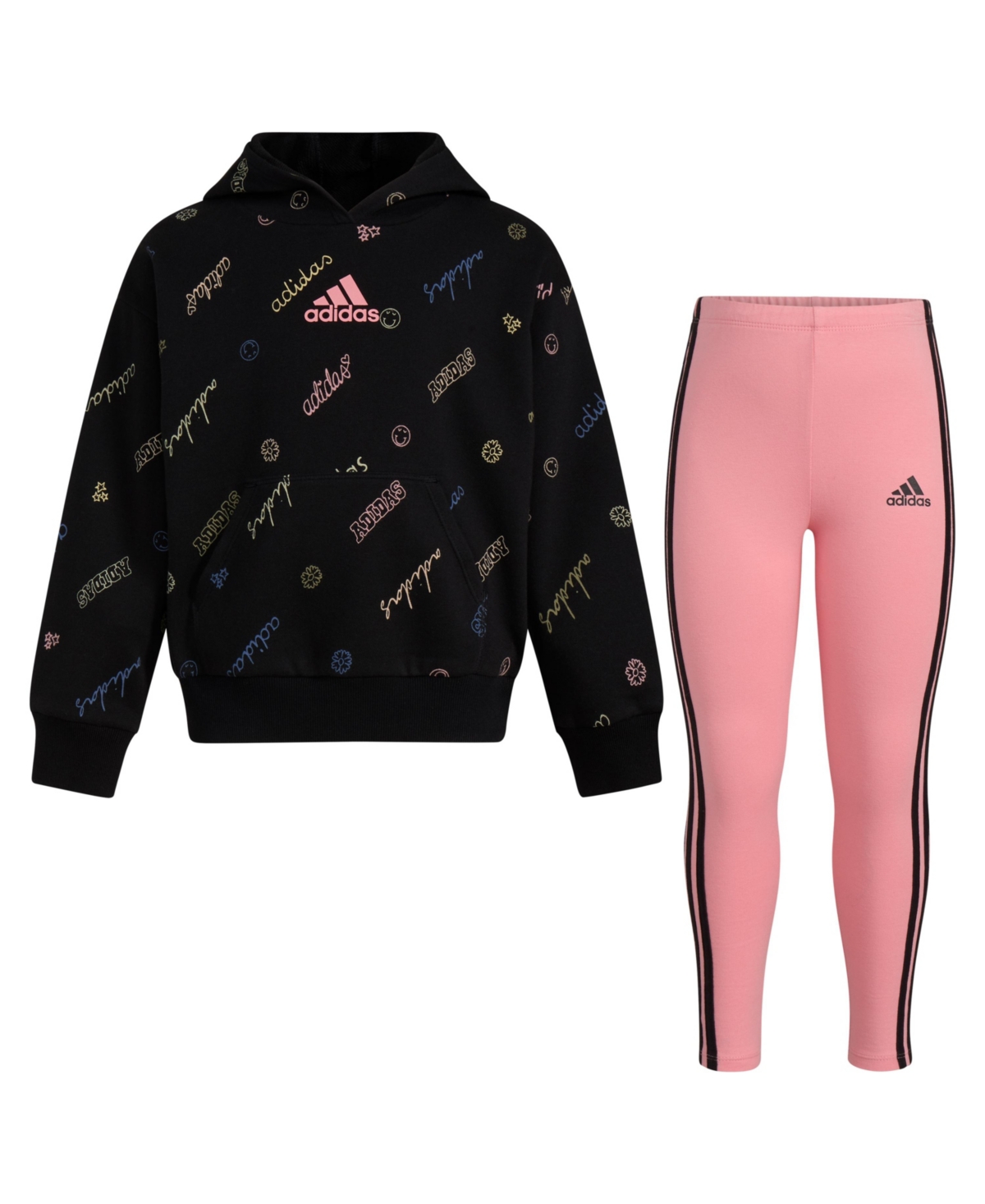 adidas Little & Toddler Girls Long Sleeve Printed French Terry Pullover Legging, 2-Piece Set