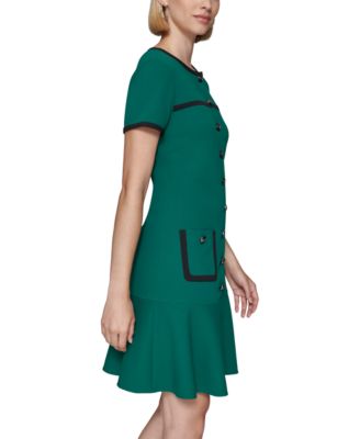 KARL LAGERFELD PARIS Women's Scuba Crepe Piping-Trim Dress - Macy's