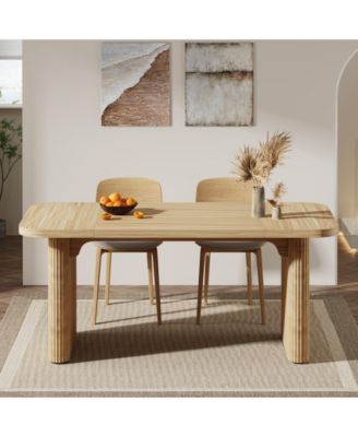 62" Executive Desk, Large Computer Office Desk with Double Pedestal, Modern Simple Style Natural Wood Top Rectangle Writing Desk