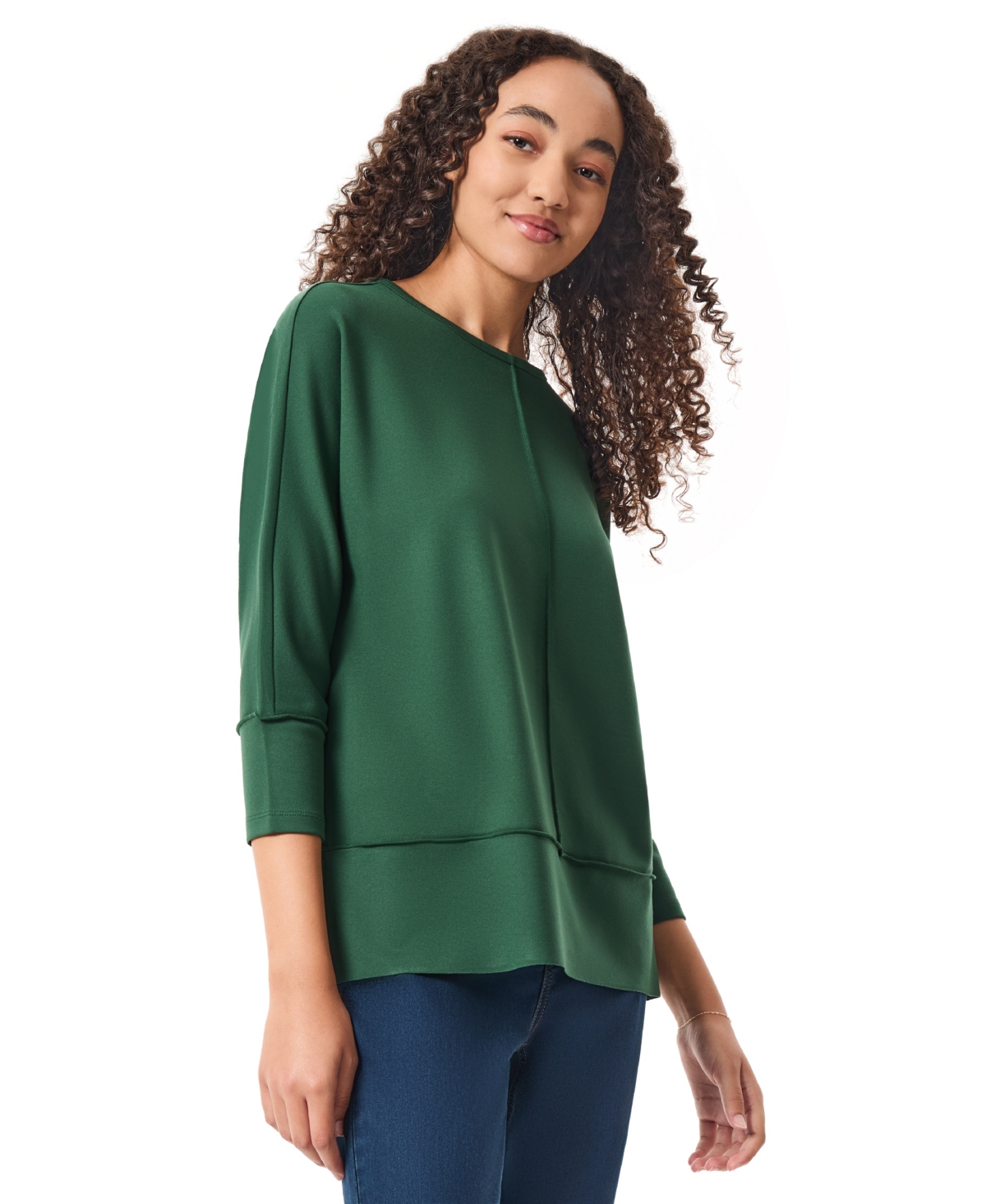 Jones New York Women's Serenity Knit 3/4 Dolman Sleeve Seam Detail Tunic Top