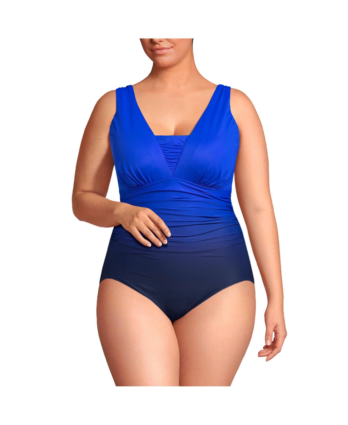 Plus Size SlenderSuit Grecian Tummy Control One Piece Swimsuit - Electric blue/navy ombre