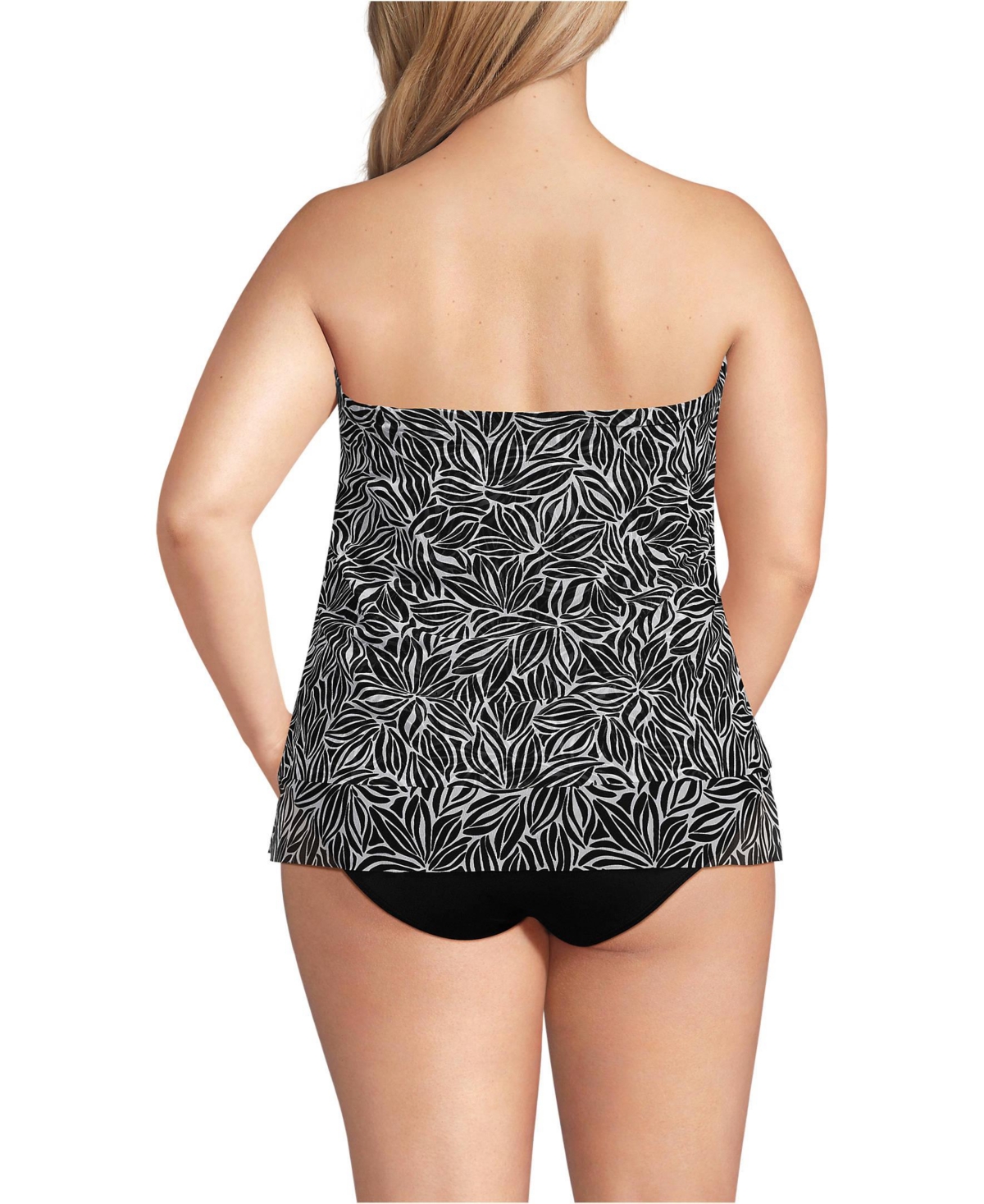 Lands' End Plus Size Chlorine Resistant Mesh Bandeau High Leg Fauxkini One Piece Swimsuit -white abstract floral