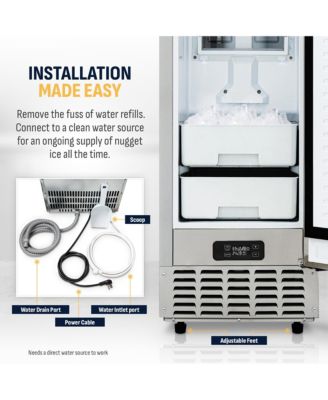 15” Undercounter Nugget Ice Maker, Pebble Ice Maker Producing 66 lbs. Daily, Built-in or Freestanding in Stainless Steel, Sonic Ice Makers for Home, Bar, Restaurant