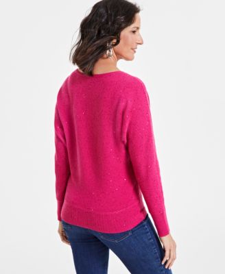 Women's Sequin-Shine V-Neck Sweater, Created for Macy's