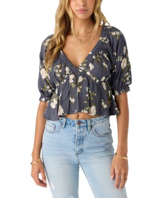 O'Neill Juniors' Crisella Puff-Sleeve Ruffle Top - Macy's