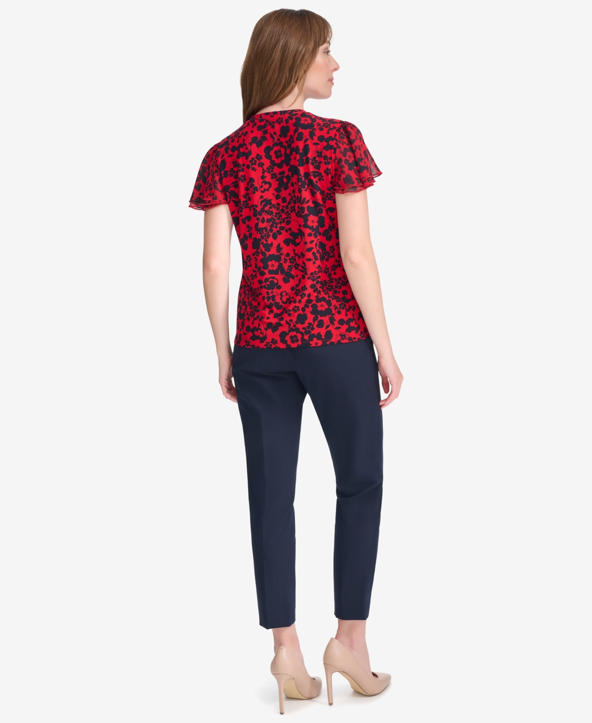 Tommy Hilfiger Women's Short Sleeve Blouse With Butterfly Sleeves In Scarlet,midnight