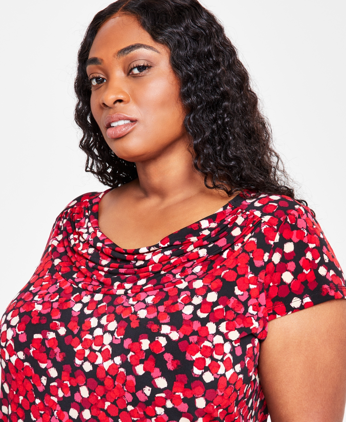 Kasper Plus Size Printed Cowlneck Top