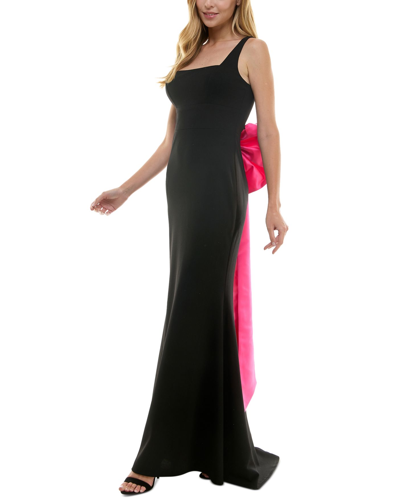 Женское платье City Studios Juniors' Square-Neck Sleeveless Bow-Drape Gown, цвет: Чёрный — фото 3