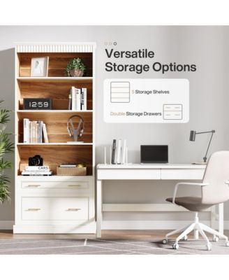 5-Shelf Bookcase with Drawers for Living Room and Home Office